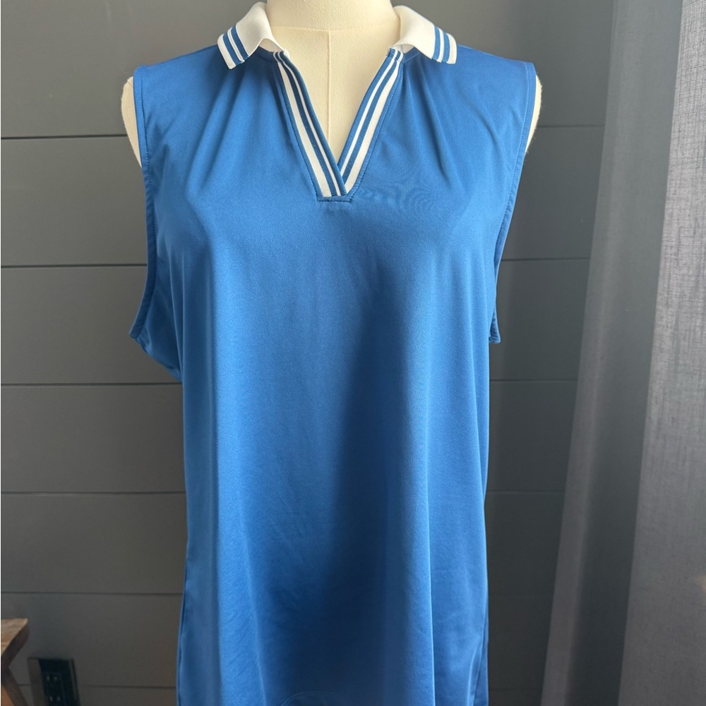 Tommy Bahama Sleeveless Blue Polo Tank with White-Trim Collar